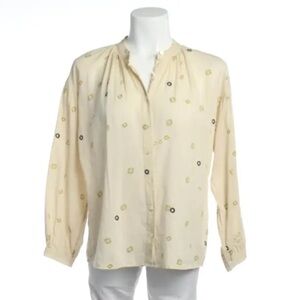 Closed Alexia Top Beige 100% Cotton Button Up Geo Print Long Sleeve M Embroidery